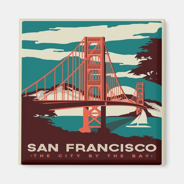 San Francisco Vintage Style Golden Gate Bridge Magnet (Front)