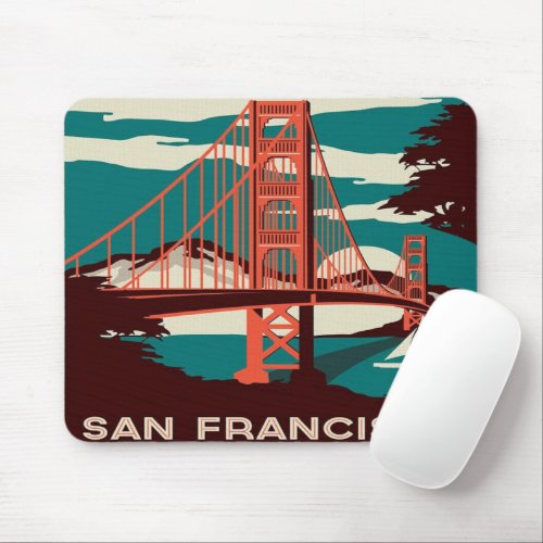 San Francisco Vintage Style Golden Gate Bridge Mouse Pad