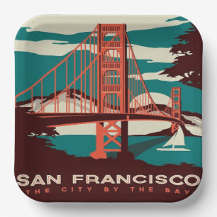 San Francisco Vintage Style Golden Gate Bridge  Paper Plates