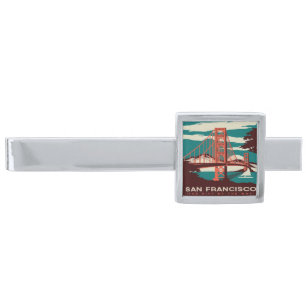 San Francisco Vintage Style Golden Gate Bridge  Silver Finish Tie Bar