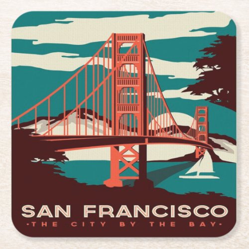 San Francisco Vintage Style Golden Gate Bridge   Square Paper Coaster