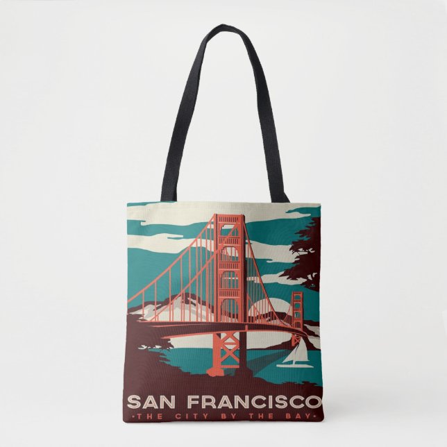 San Francisco Vintage Style Golden Gate Bridge  Tote Bag (Front)