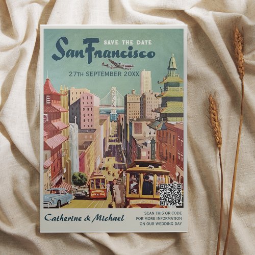 San Francisco Vintage Wedding Poster Style QR Code Save The Date