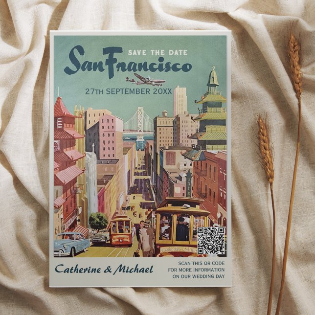 San Francisco Vintage Wedding Poster Style QR Code Save The Date (Creator Uploaded)