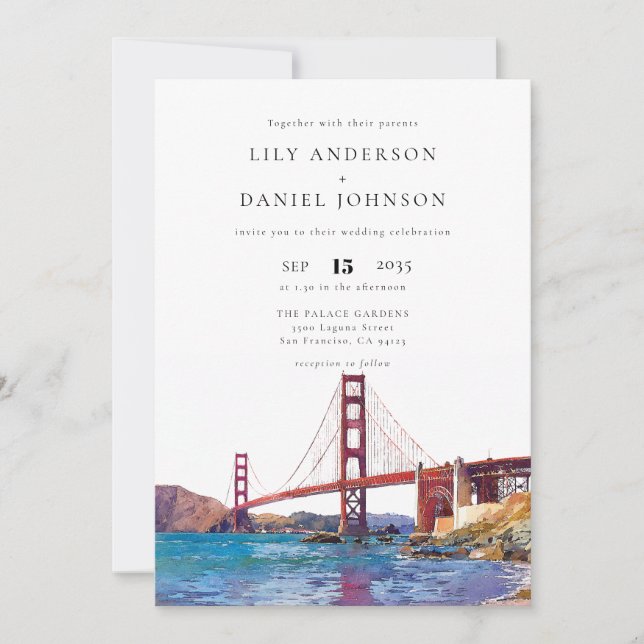 San Francisco Watercolor All In One Wedding Invitation (Front)
