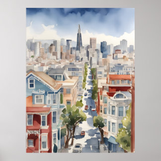 San Francisco watercolor art Poster