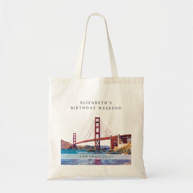 San Francisco Watercolor Birthday Weekend Tote Bag (Front)