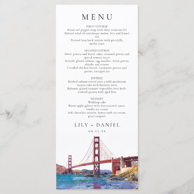 San Francisco Watercolor Destination Wedding Menu (Front)
