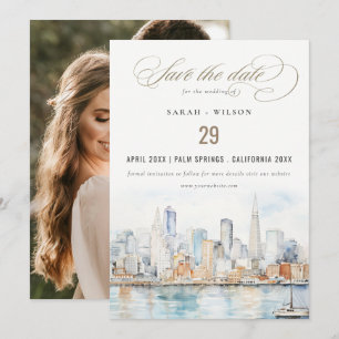 San Francisco Watercolor Landscape Photo Wedding Save The Date