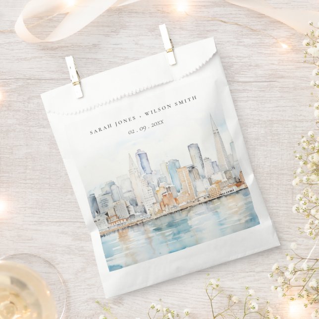 San Francisco Watercolor Landscape Wedding Favor Bag (Clipped)