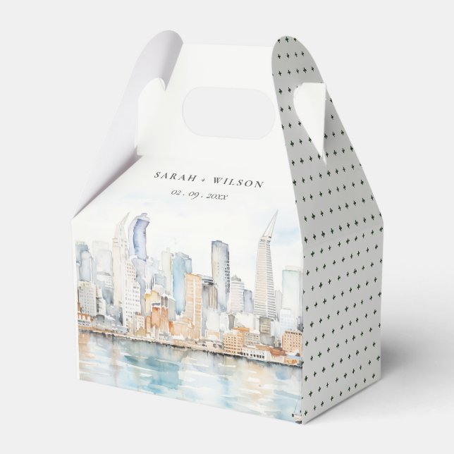 San Francisco Watercolor Landscape Wedding Favor Boxes (Front Side)