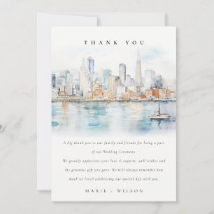 San Francisco Watercolor Landscape Wedding Thank You Card