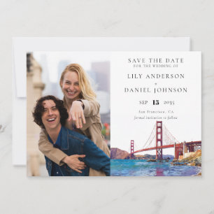 San Francisco Watercolor Photo Wedding Save The Date