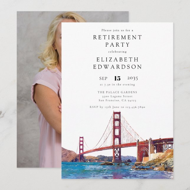 San Francisco Watercolor Retirement Party Photo Invitation (Front/Back)