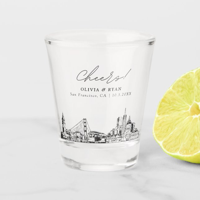 San Francisco Wedding Favor Personalized Cheers Shot Glass (Front)