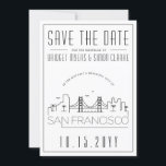 San Francisco Wedding | Skyline Save the Date Invitation<br><div class="desc">A unique wedding save the date invitation for a marriage taking place in the beautiful city of San Francisco. This invitation features a stylized illustration of the city's unique skyline with its name underneath. This is followed by your wedding day information in a matching open lined style. On the reverse...</div>