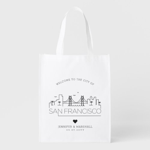 San Francisco Wedding  Stylized Skyline Grocery Bag
