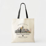 San Francisco Wedding | Stylized Skyline Tote Bag<br><div class="desc">Celebrate your San Francisco wedding with a one-of-a-kind tote bag! It features a sleek illustration of the city's iconic skyline,  with "San Francisco" printed proudly below. In a perfectly matched,  airy font,  we'll add your special wedding date to personalize the bag for your guests.</div>