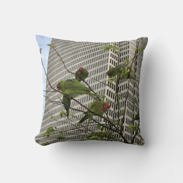 San Francisco Wild Parrots Throw Pillow (Front)