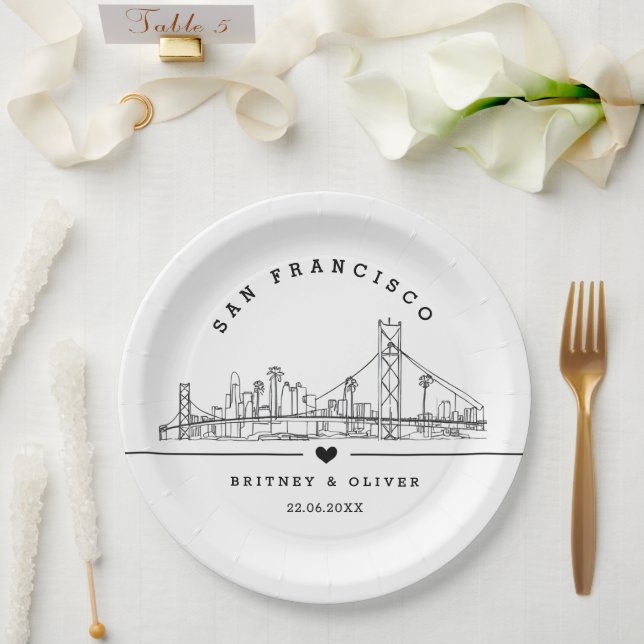 San Franciso Skyline – Custom Wedding favor Paper Plates (Wedding)