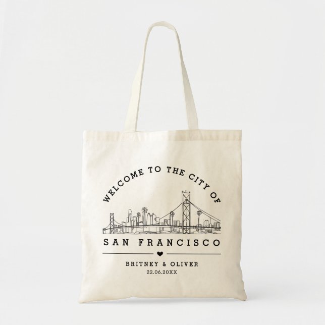 San Franciso Skyline Tote Bag–Custom Wedding favor Bag (Front)