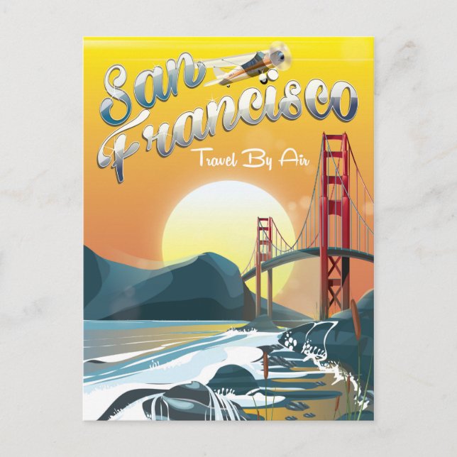 San Fransisco "Travel by air" Golden Sunset Postcard (Front)