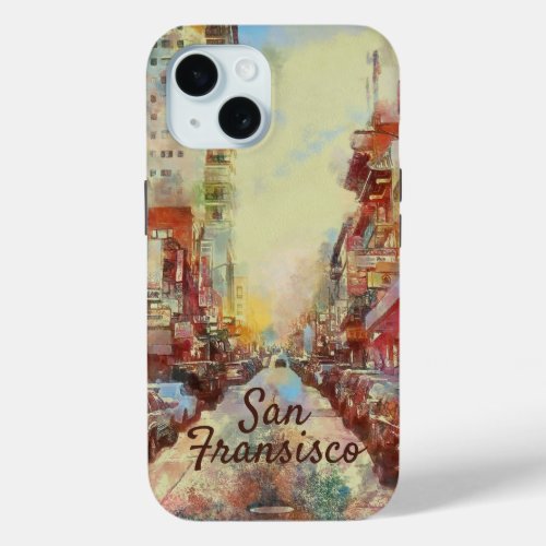 San Fransisco Watercolor CIty Scape Custom Text iPhone 15 Case