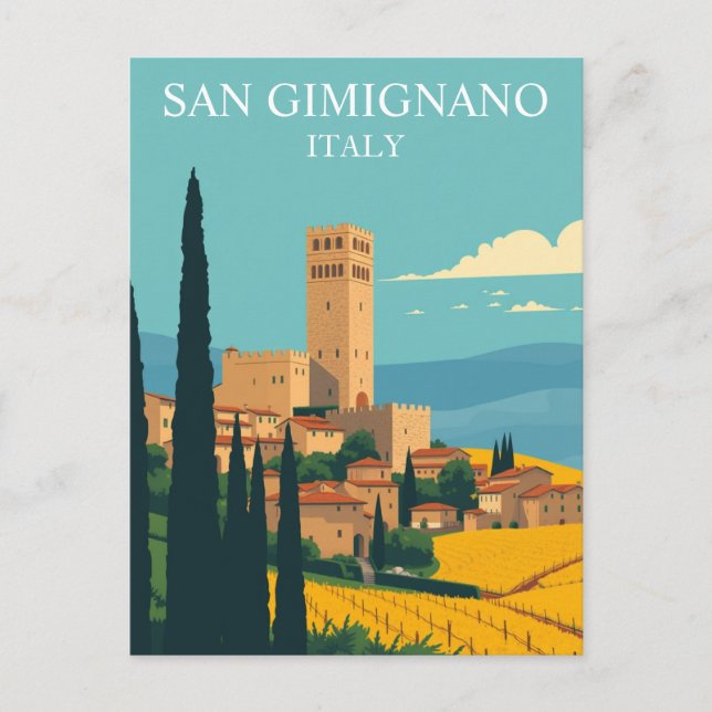 San Gimignano, Italy Medieval Vintage Art Postcard (Front)