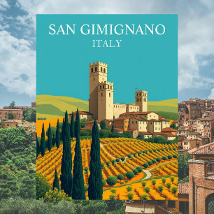 San Gimignano, Italy Towers Vintage Art Postcard