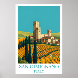 San Gimignano Italy Vintage Travel Art Poster