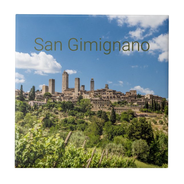 San Gimignano Tuscany Italy Panorama Souvenir Ceramic Tile (Front)