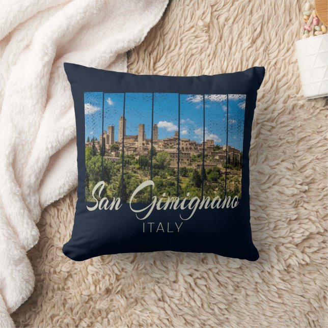 San Gimignano Tuscany Italy Vinatge Panoramic View Throw Pillow (Blanket)