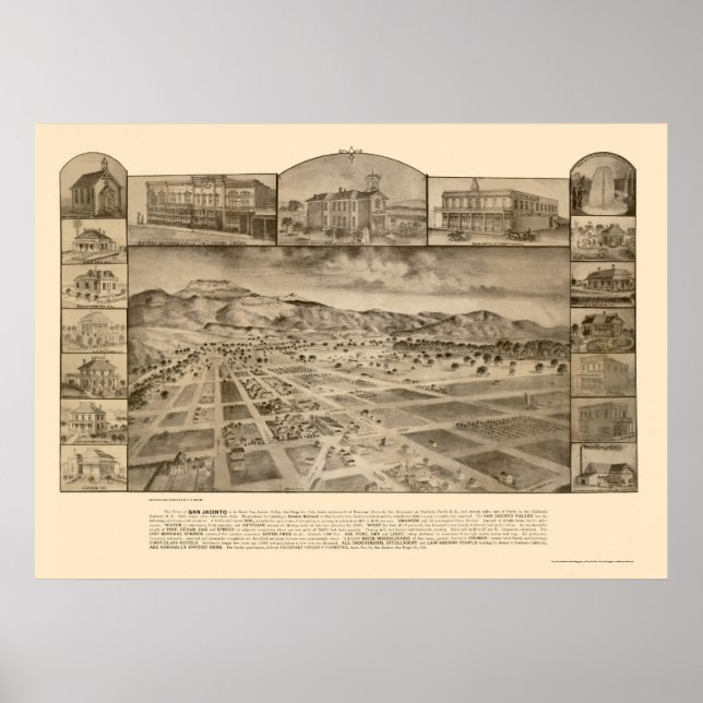 San Jacinto, CA Panoramic Map - 1886 Poster (Front)