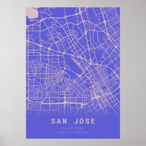 San Jose Blue City Map Poster
