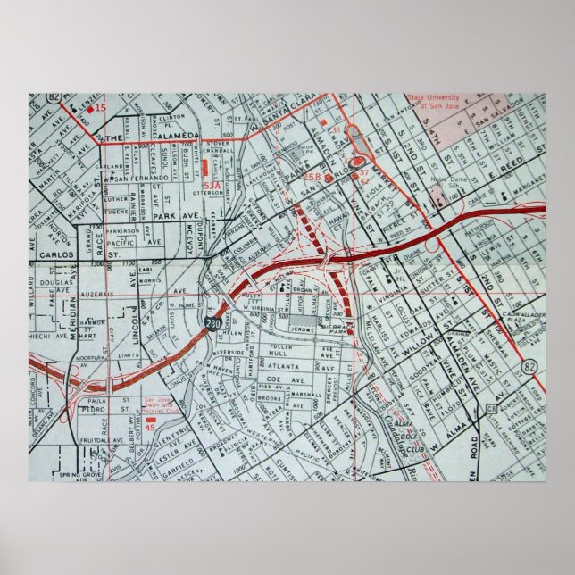 San Jose, CA Vintage Map Poster (Front)