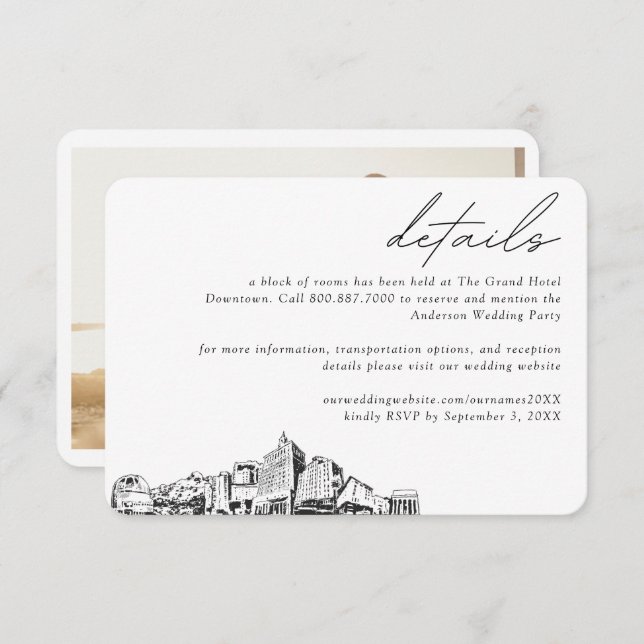 San Jose CA Wedding Hotel Room Block Details Enclosure Card (Front/Back)