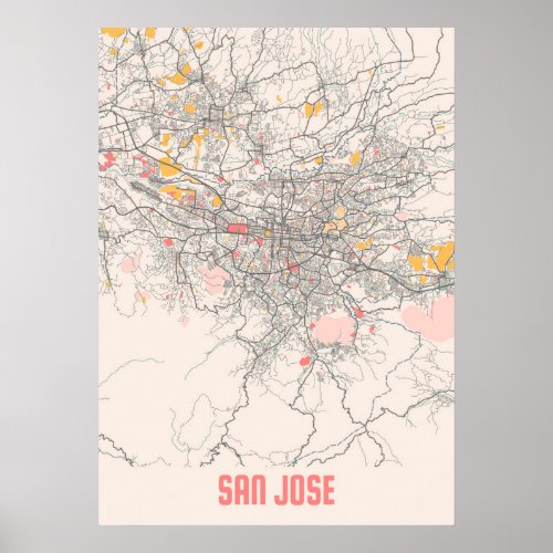 San Jose _ Califonia Chalk City Map Poster