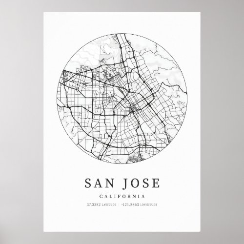 San Jose California City Map Poster