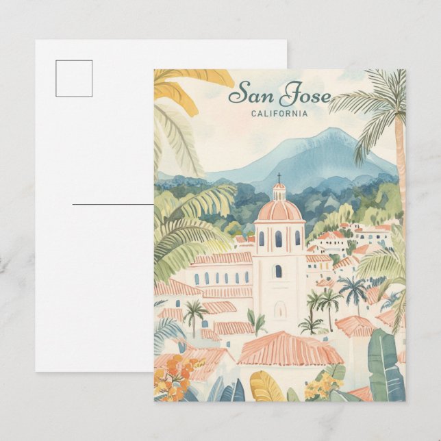 San Jose California Gouache Illustration Travel Postcard (Front/Back)