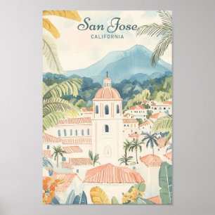 San Jose California Gouache Illustration Travel Poster