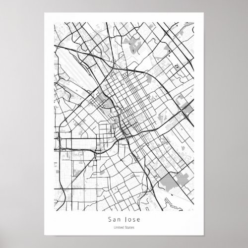 San Jose California Modern Minimal City Street Map Poster