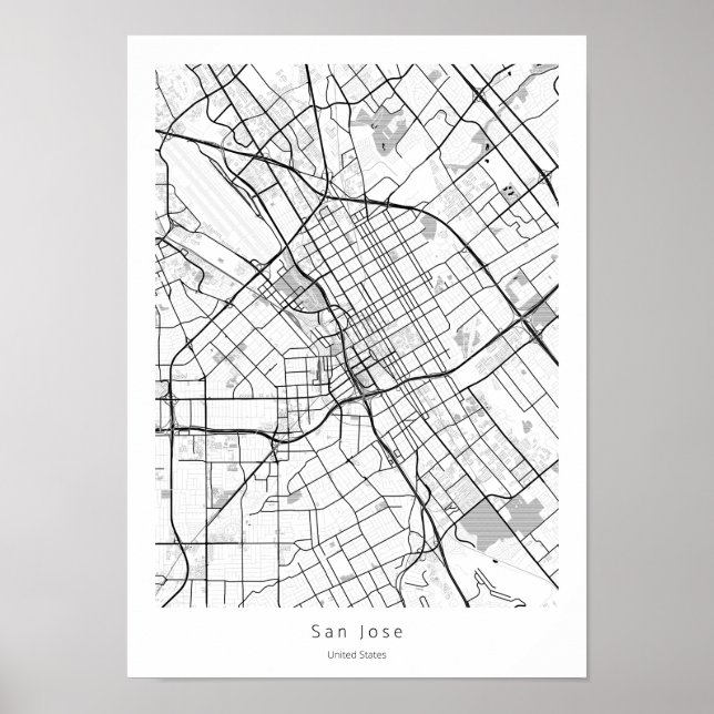 San Jose California Modern Minimal City Street Map Poster (Front)