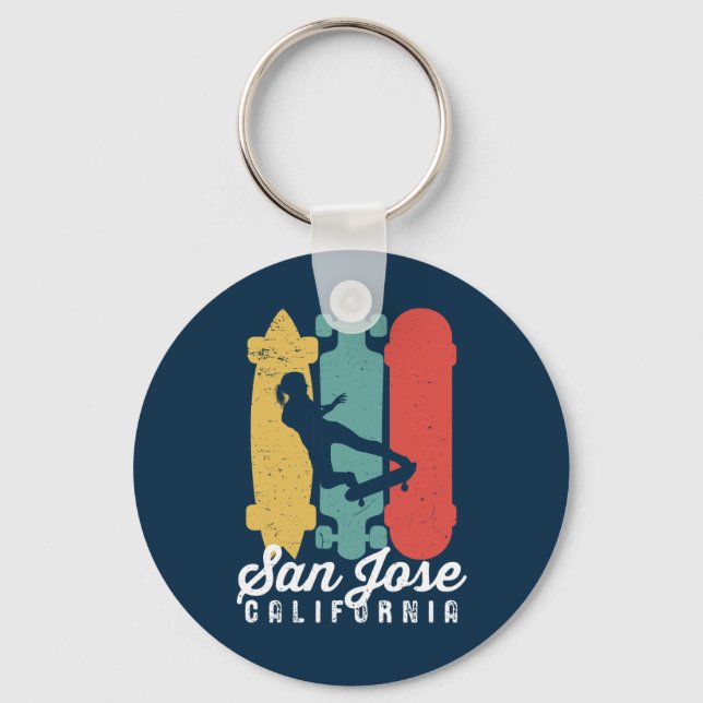 San Jose California Skater Girl Skateboarding Keychain (Front)