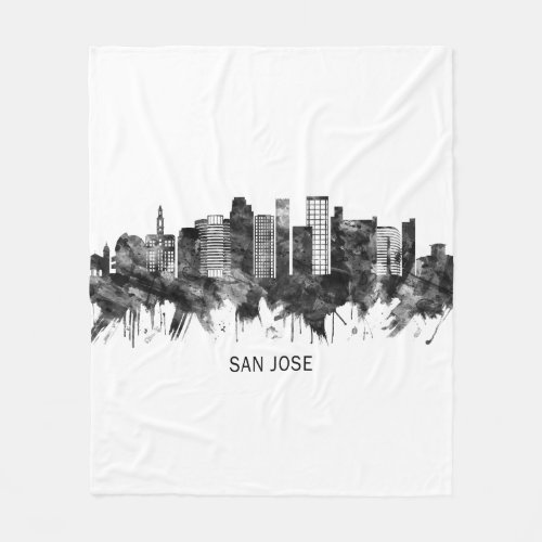 San Jose California Skyline BW Fleece Blanket