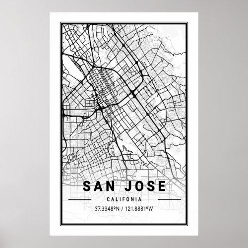 San Jose California USA City Travel City Map Poster