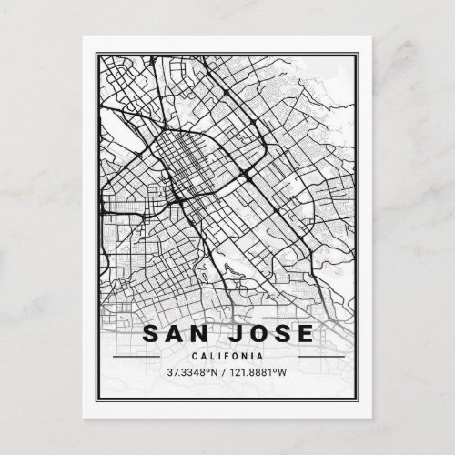 San Jose California USA Travel City Map Postcard