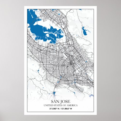 San Jose California USA Travel City Map Poster
