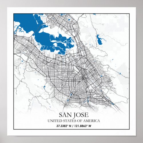 San Jose California USA Travel City Map Poster