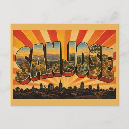 San Jose California Valley Hills Garden Art Postcard