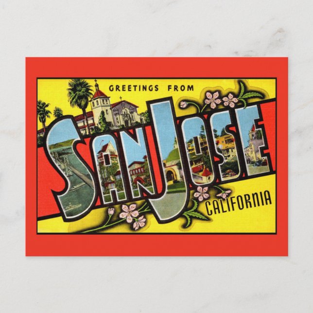 San Jose California Vintage Greeting Postcard (Front)